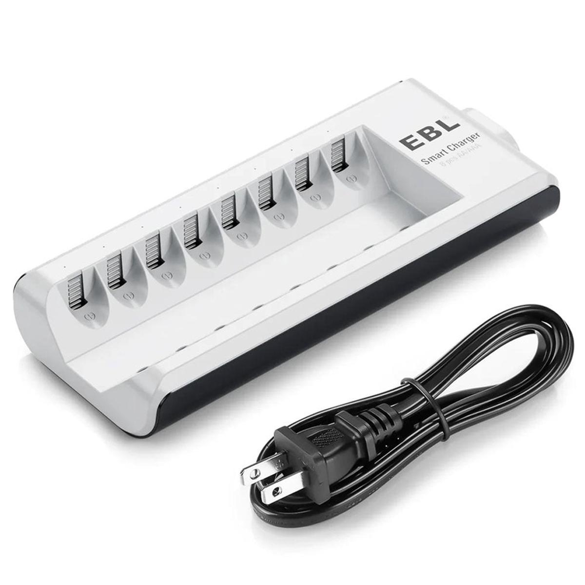 EBL LN-6499 808 8-Bay Smart Battery Charger with Individually Controlled Quick Charging Slots, Intelligent Overcharge Protection, and LED Status Indicator Lights for AA AAA Ni-MH Rechargea